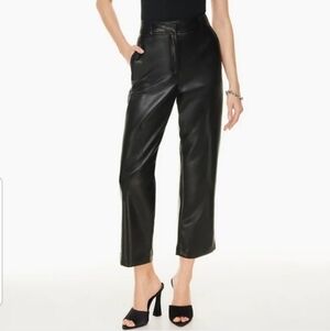 Aritzia Babaton Black Cropped Ankle-Length Vegan Leather Pants